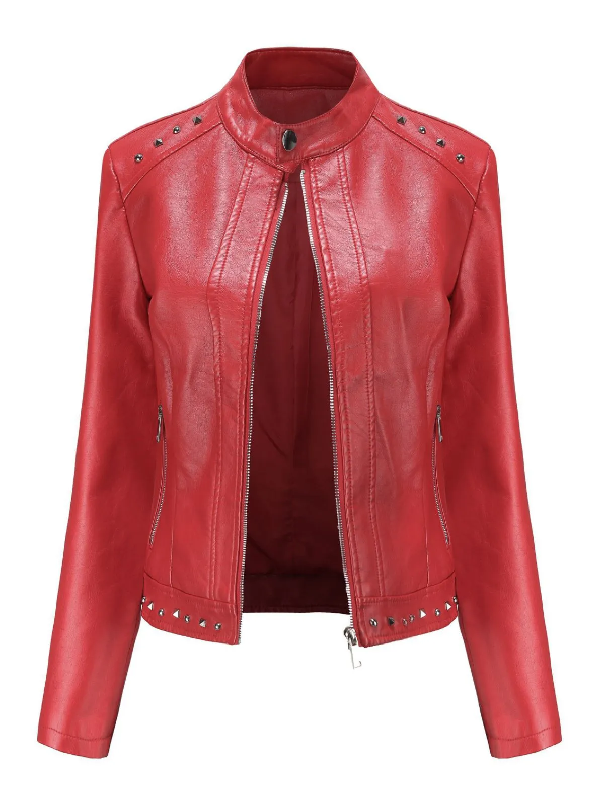 1940s Solid Studded Stand Collar Leather Jacket sold by Retro Stage product image thumbnail 4