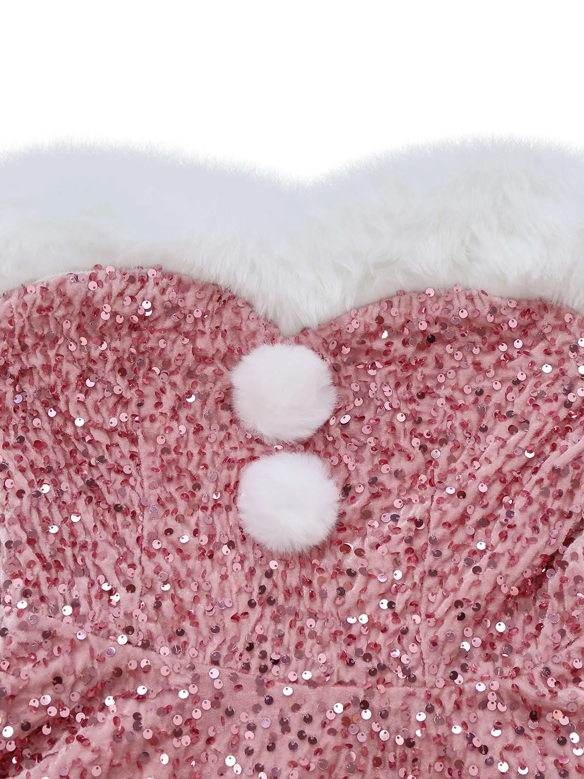 Pink 1960s Christmas Fur Sequin Strapless Dress sold by Retro Stage product image thumbnail 5