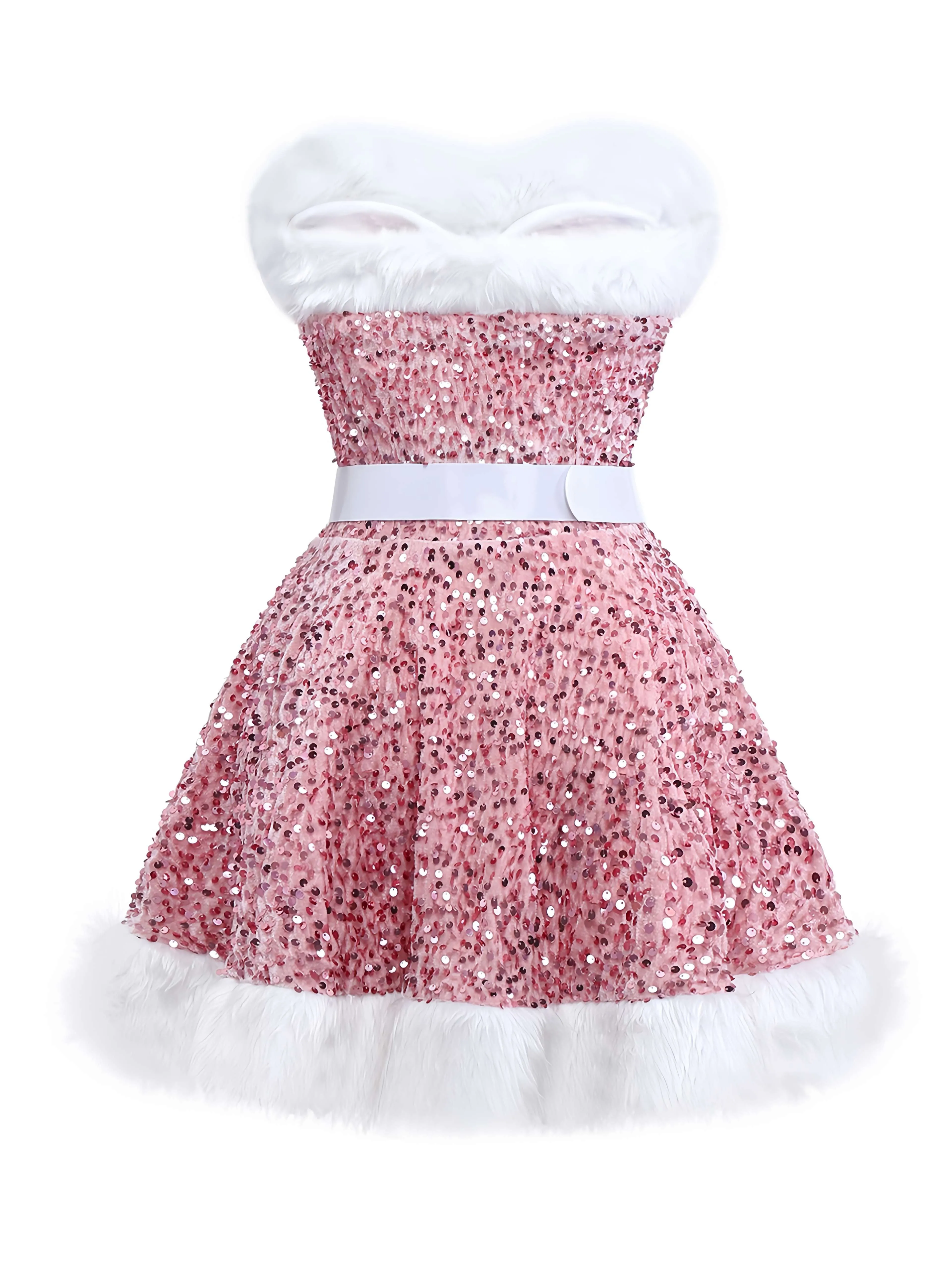 Pink 1960s Christmas Fur Sequin Strapless Dress sold by Retro Stage product image thumbnail 3