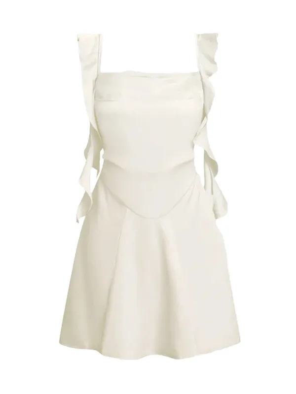 1980s Solid Ruffled Strap Square Neck Dress sold by Retro Stage