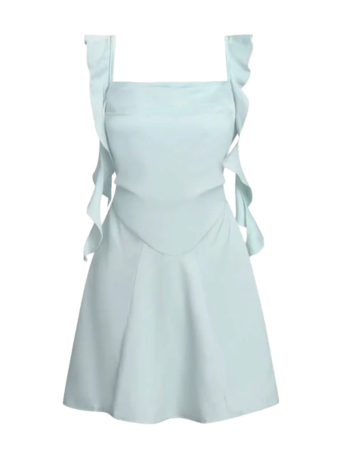1980s Solid Ruffled Strap Square Neck Dress sold by Retro Stage product image thumbnail 4