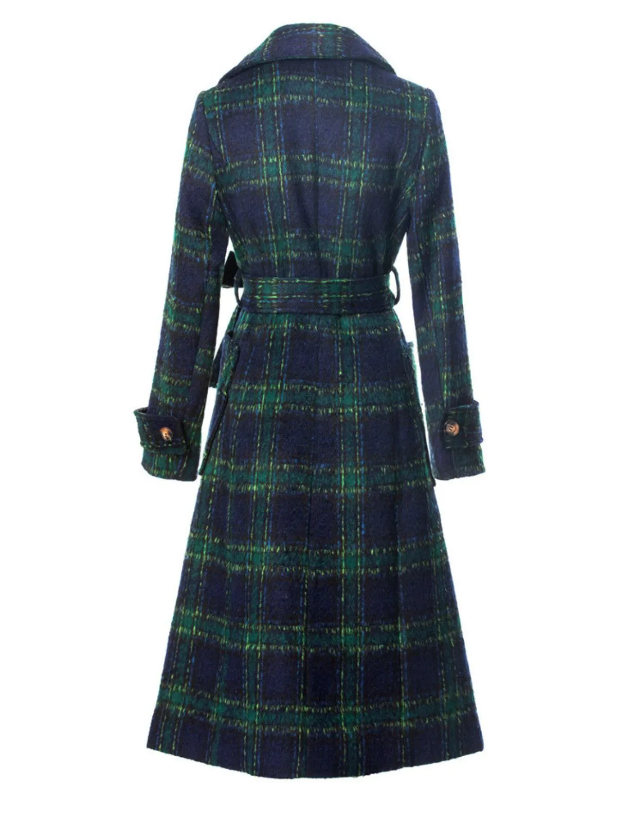 Green 1940s Notched Collar Blackwatch Plaid Long Coat sold by Retro Stage product image thumbnail 2