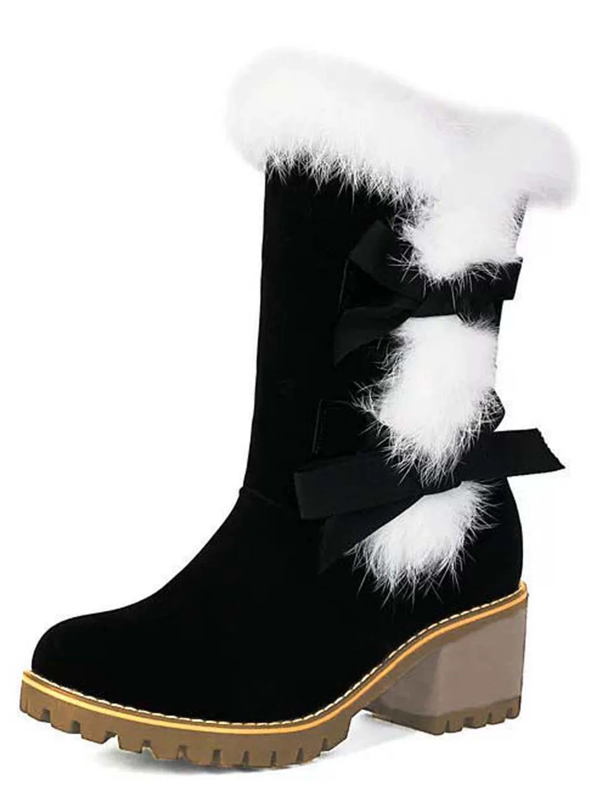 Vintage Plush Trim Bowknot Chunky Heel Boots sold by Retro Stage