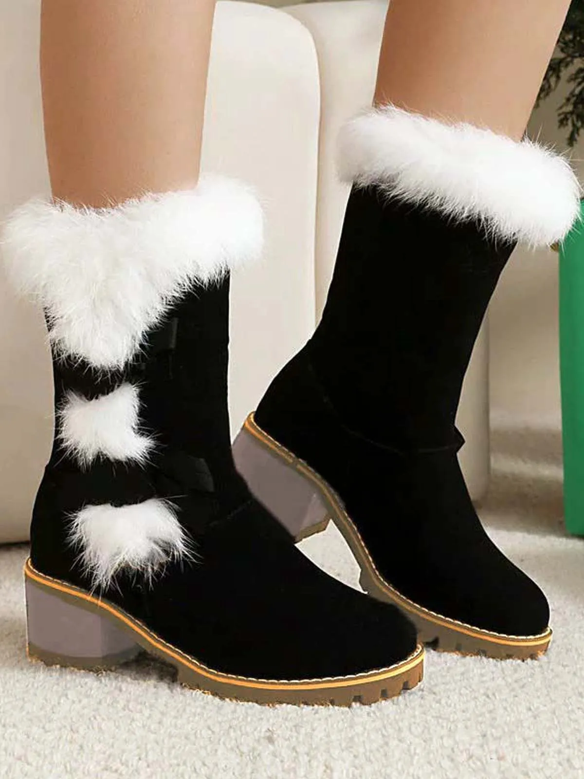 Vintage Plush Trim Bowknot Chunky Heel Boots sold by Retro Stage product image thumbnail 4
