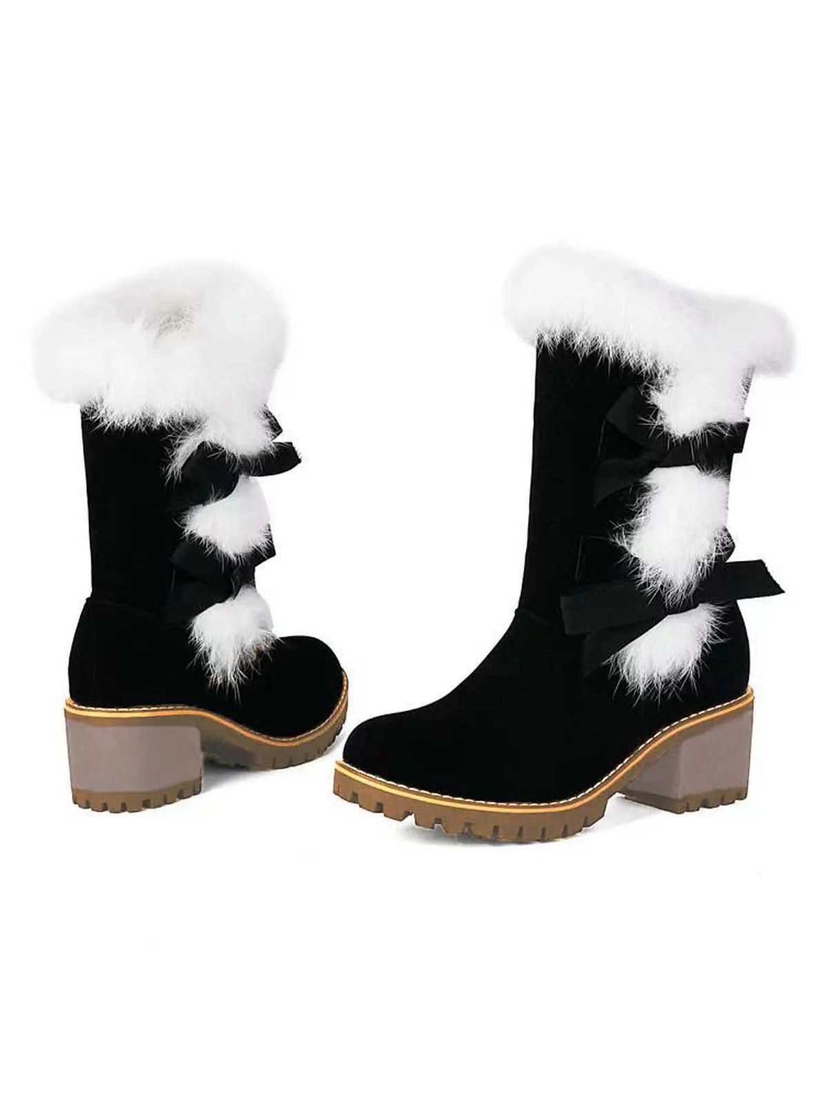 Vintage Plush Trim Bowknot Chunky Heel Boots sold by Retro Stage product image thumbnail 3