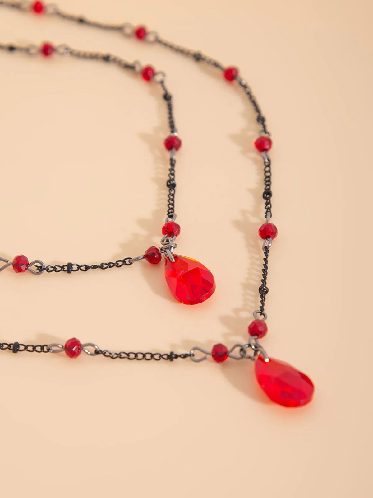 Gothic Double Layer Red Crystal Necklace sold by Retro Stage product image thumbnail 3