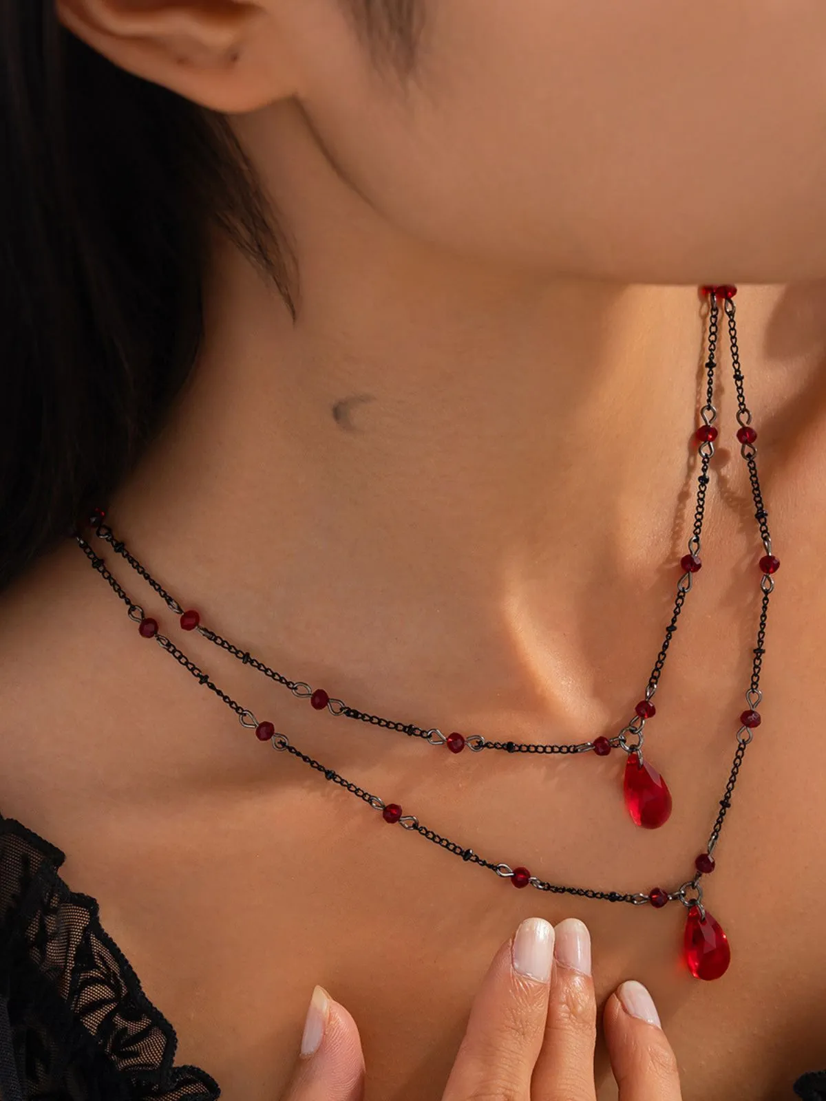 Gothic Double Layer Red Crystal Necklace sold by Retro Stage product image thumbnail 2