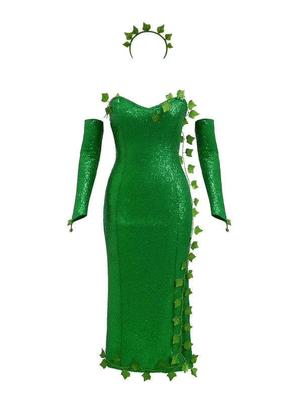 Green 1970s Multi-Leaf Headband & Sequin Dress Set sold by Retro Stage