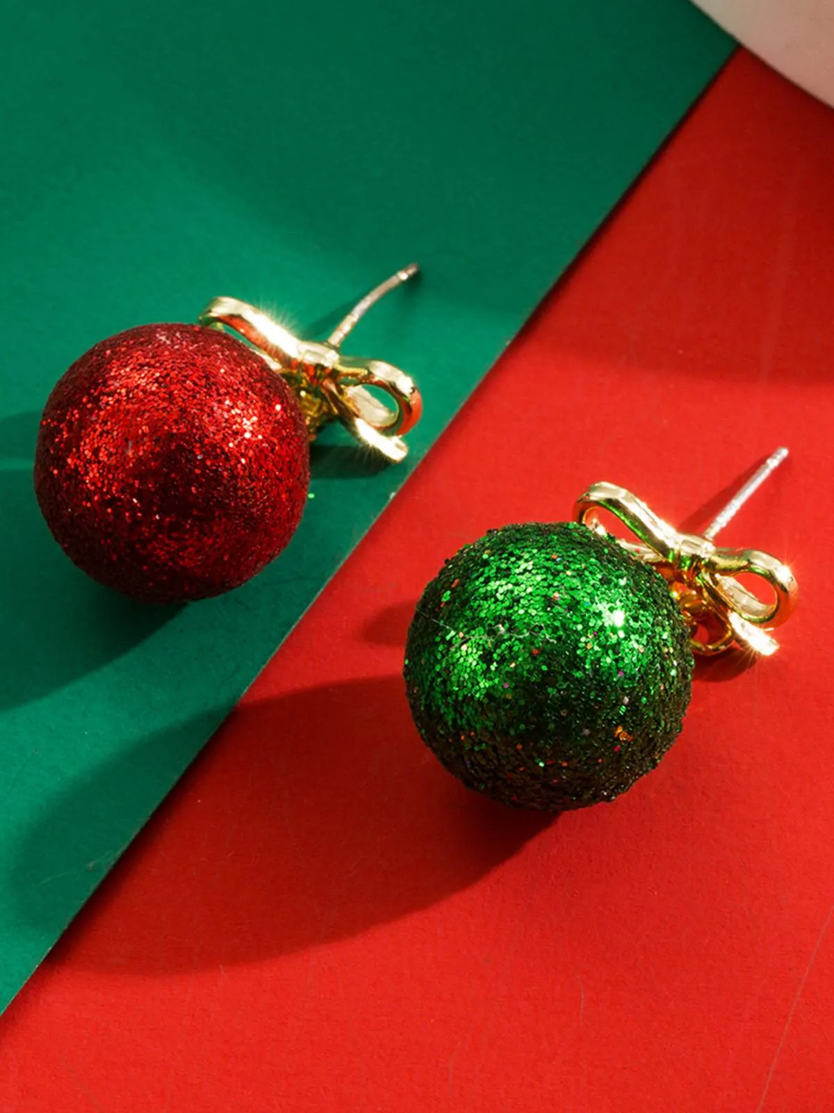 Christmas Ball Bow Sequined Stud Earrings sold by Retro Stage product image thumbnail 4