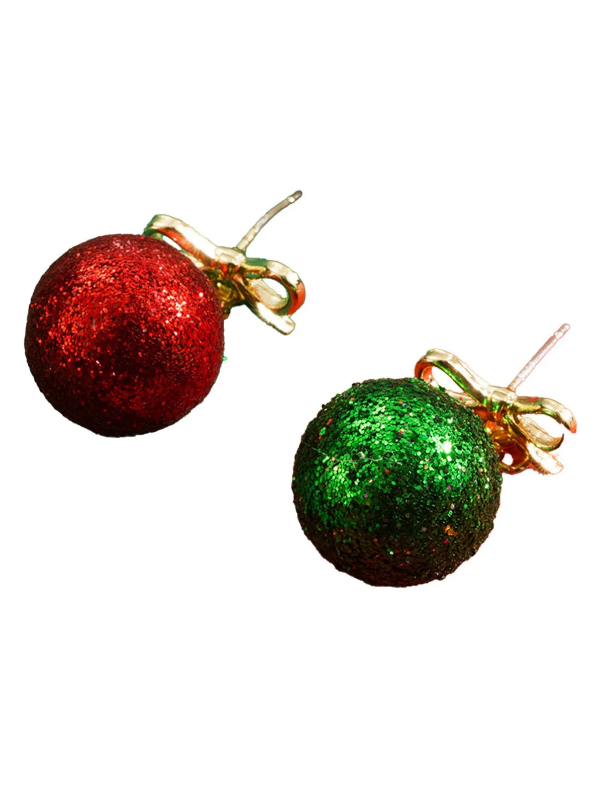 Christmas Ball Bow Sequined Stud Earrings sold by Retro Stage