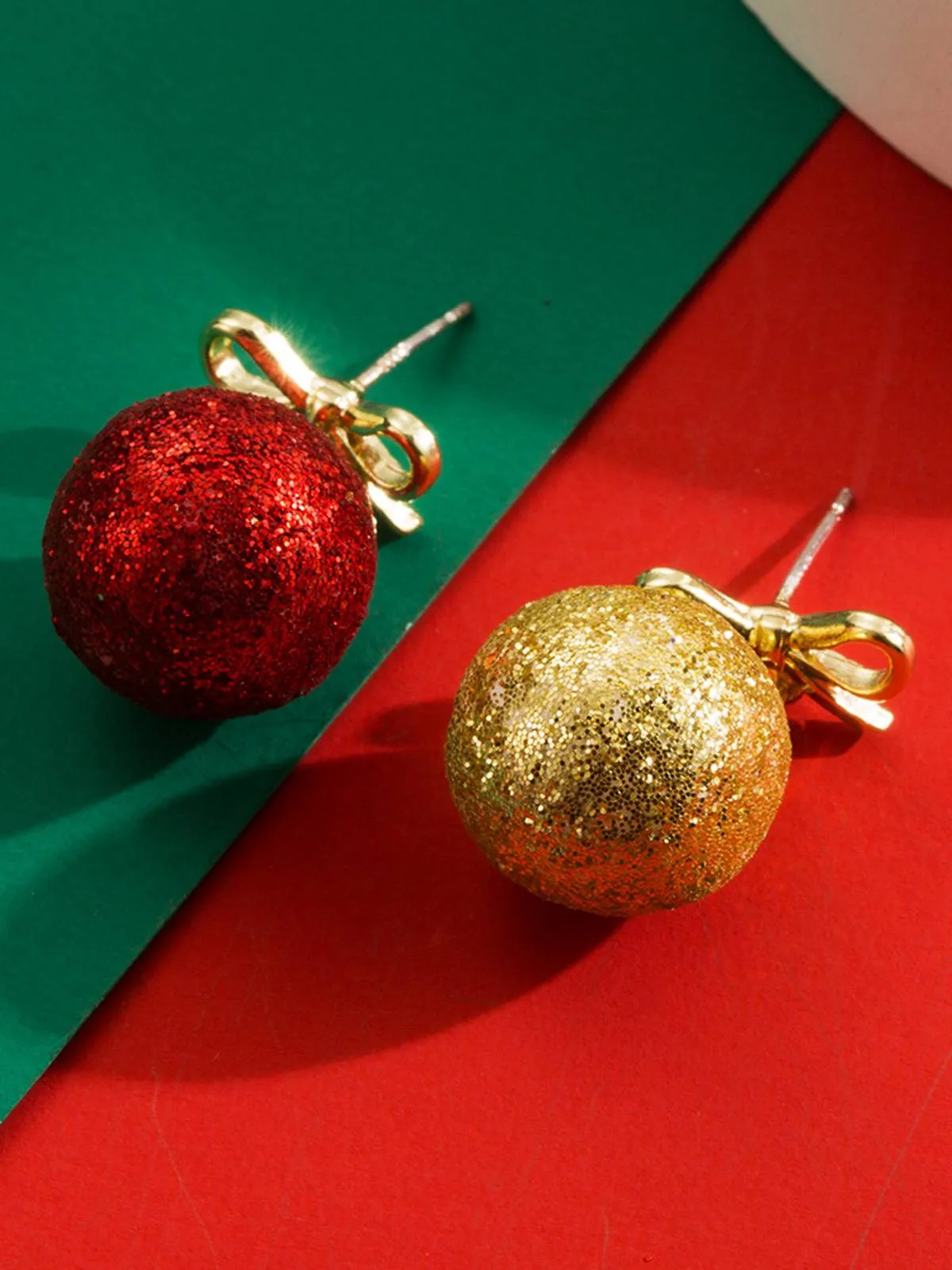 Christmas Ball Bow Sequined Stud Earrings sold by Retro Stage product image thumbnail 5