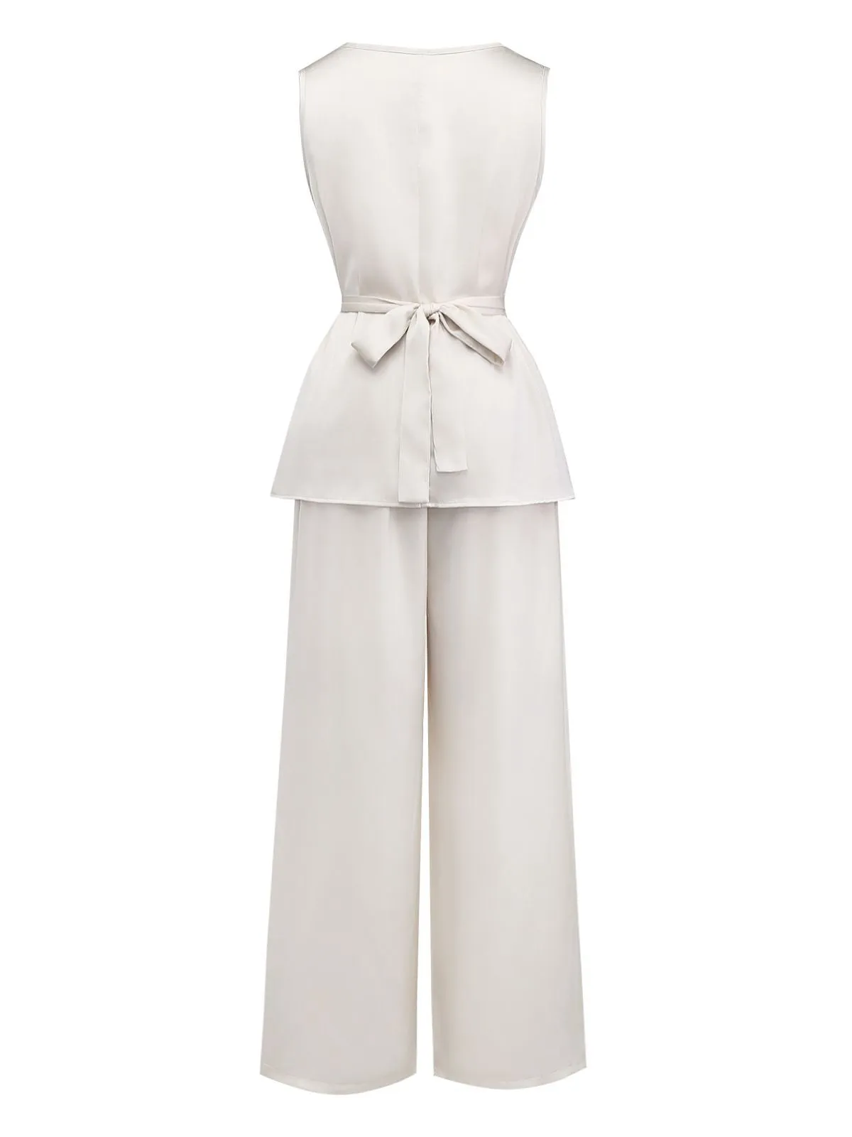 2PCS Beige 1950s Solid Sleeveless Cowl Neck Top & Pants sold by Retro Stage product image thumbnail 5