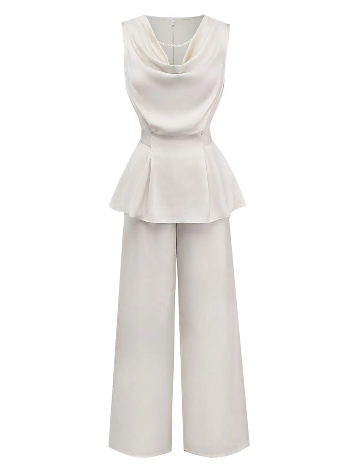 2PCS Beige 1950s Solid Sleeveless Cowl Neck Top & Pants sold by Retro Stage