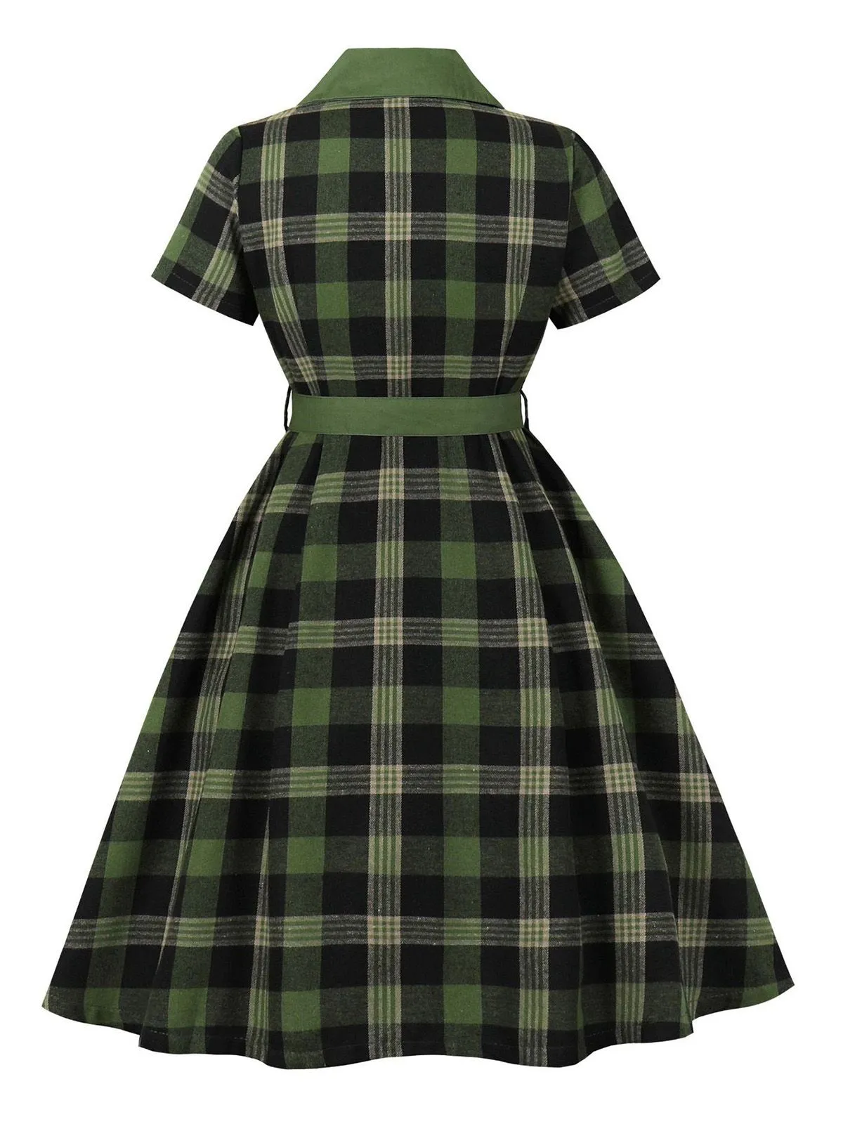 1950s Gingham Plaid Button Lapel Belted Dress sold by Retro Stage product image thumbnail 2