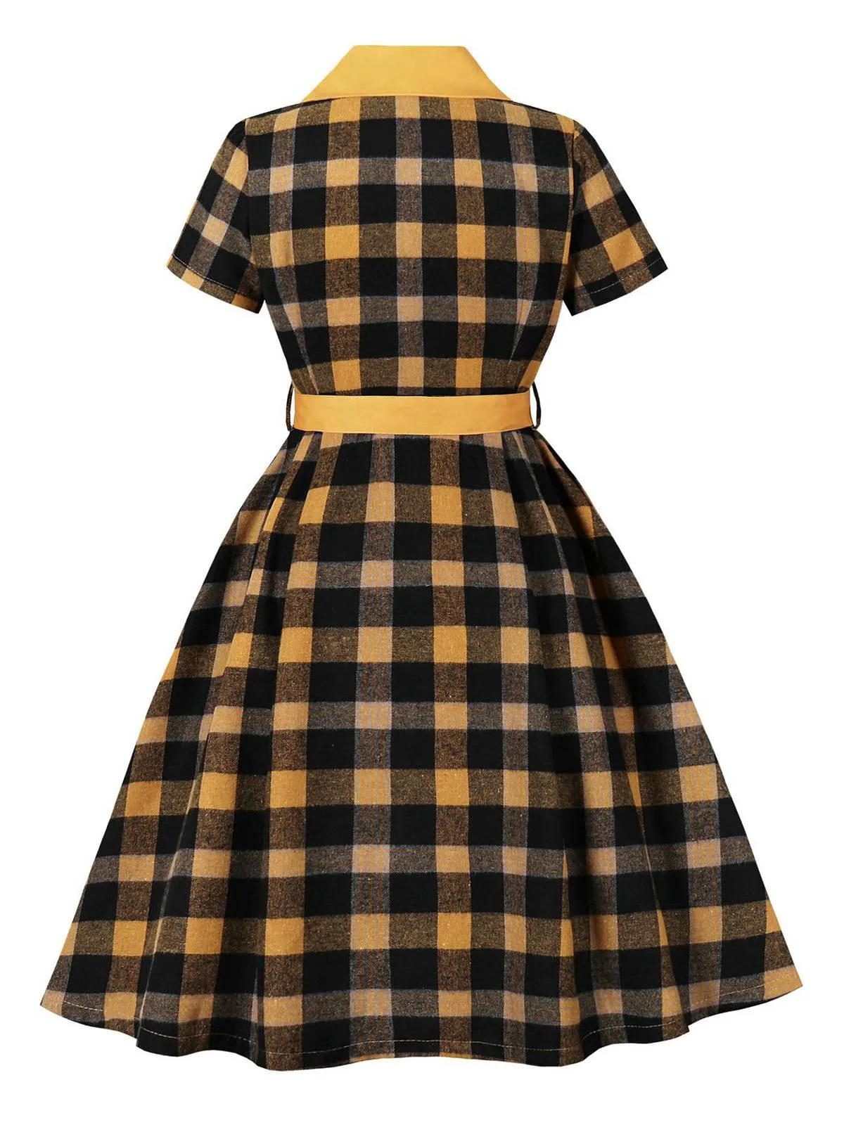 1950s Gingham Plaid Button Lapel Belted Dress sold by Retro Stage product image thumbnail 4
