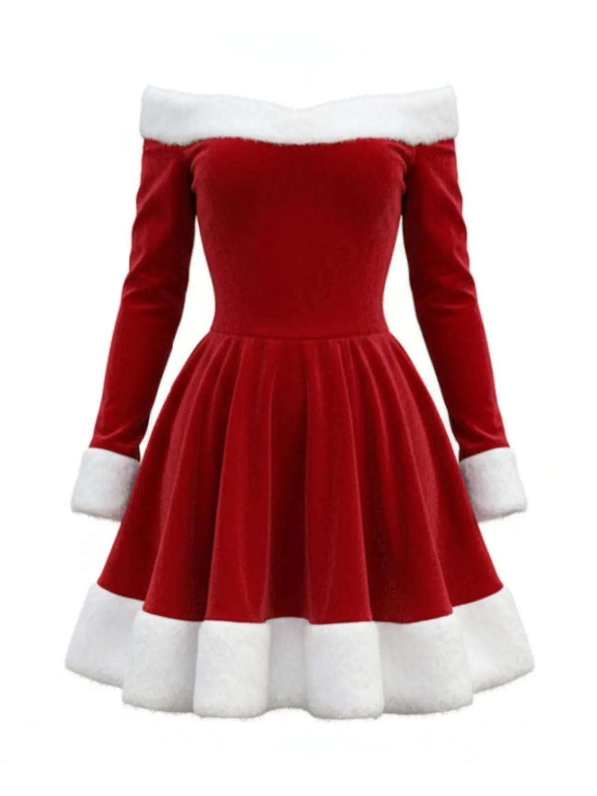 Red 1960s Christmas Velvet Off-Shoulder Long Sleeve Dress sold by Retro Stage