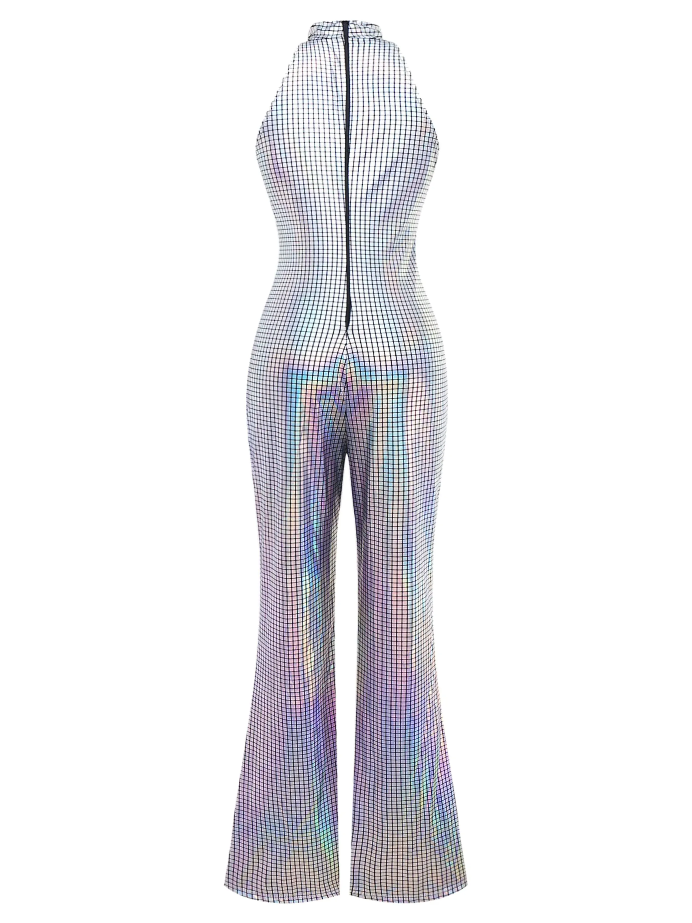 Silver 1970s Disco Sleeveless Metallic Jumpsuit sold by Retro Stage product image thumbnail 2