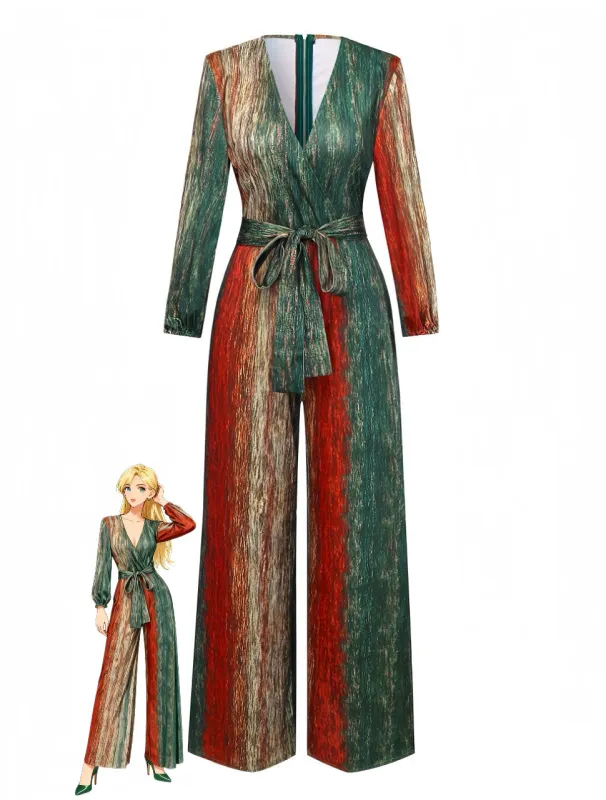 Multicolor 1970s V-Neck Belted Jumpsuit sold by Retro Stage