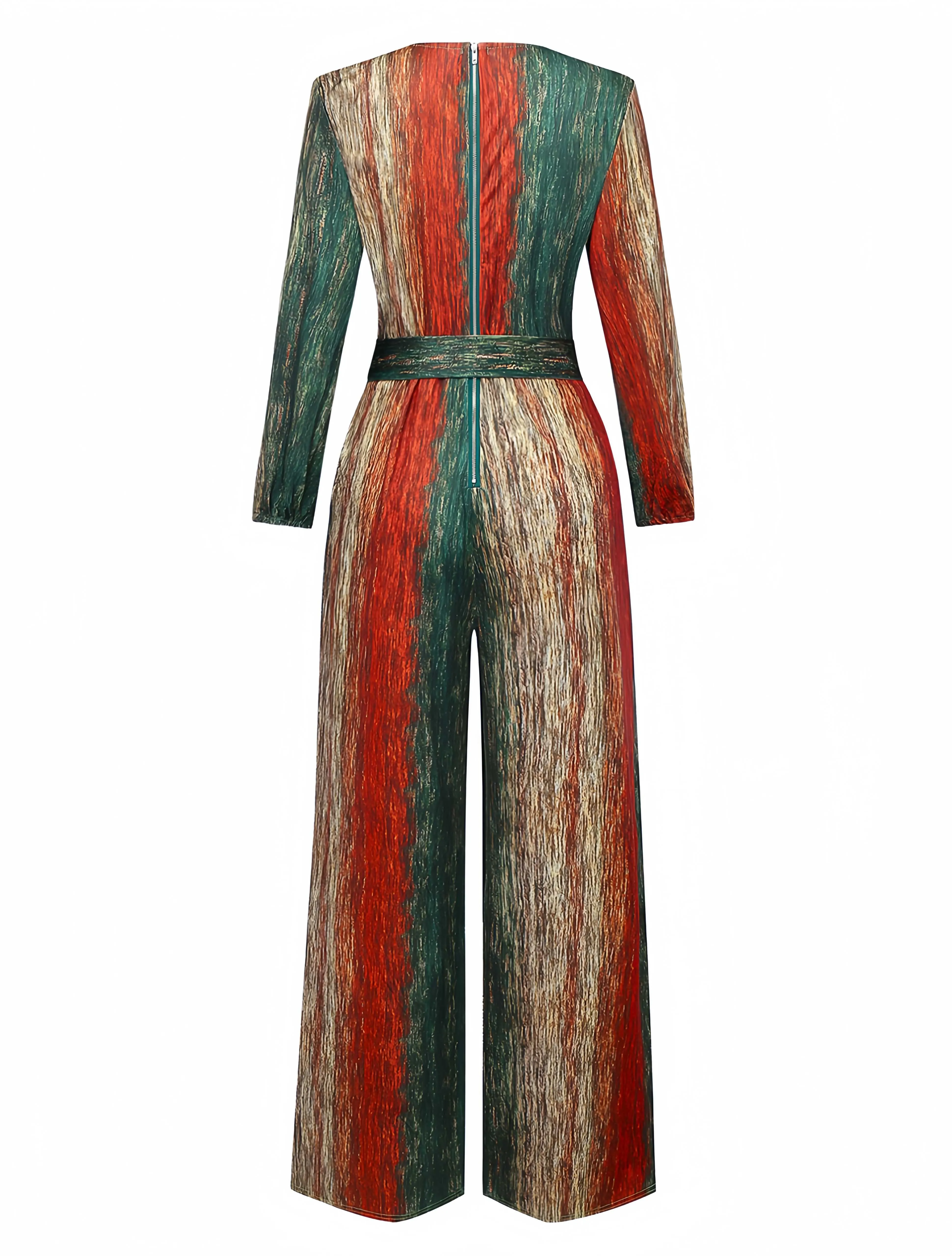 Multicolor 1970s V-Neck Belted Jumpsuit sold by Retro Stage product image thumbnail 3