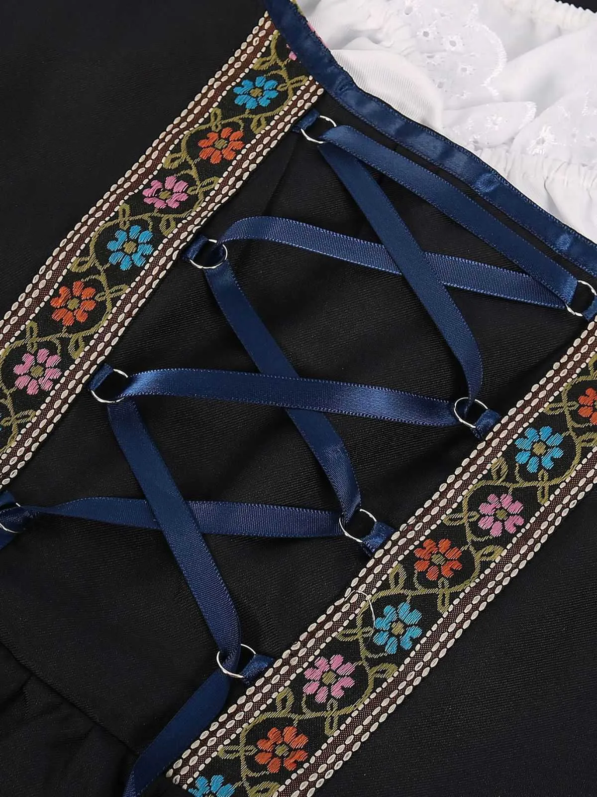 2PCS Dark Blue 1950s Floral Embroidered Dress & Velvet Apron sold by Retro Stage product image thumbnail 5
