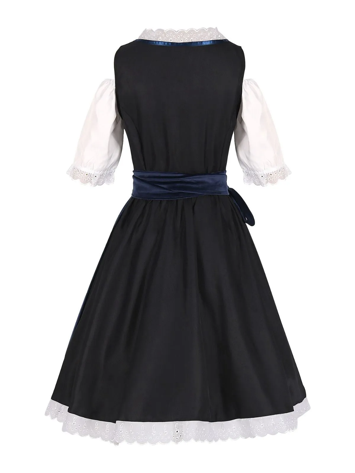 2PCS Dark Blue 1950s Floral Embroidered Dress & Velvet Apron sold by Retro Stage product image thumbnail 3