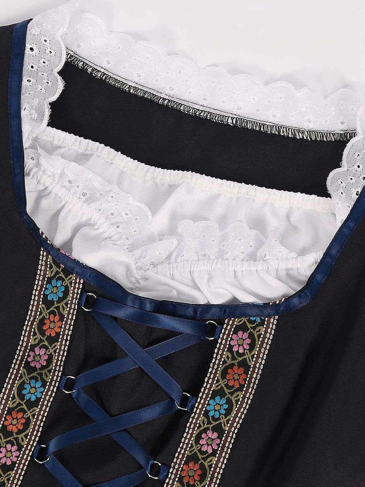 2PCS Dark Blue 1950s Floral Embroidered Dress & Velvet Apron sold by Retro Stage product image thumbnail 4