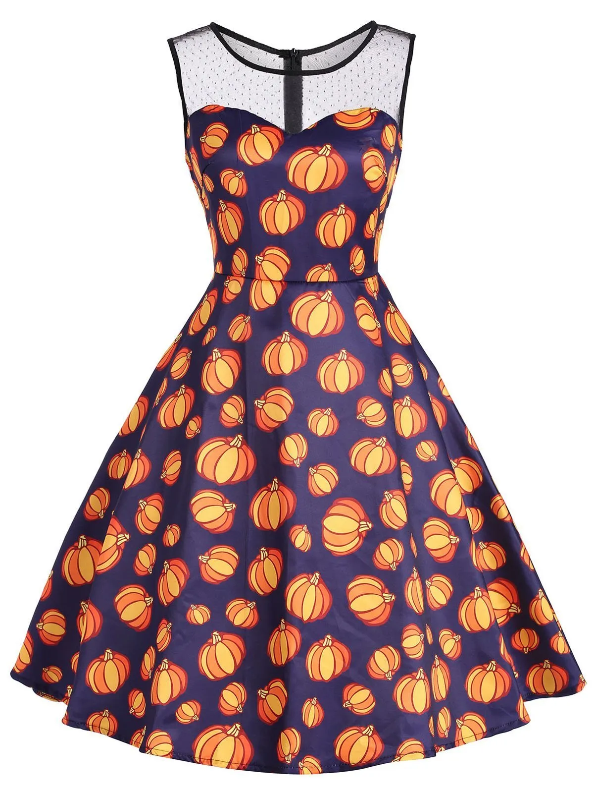 Black 1950s Pumpkin Sleeveless Costume Dress sold by Retro Stage