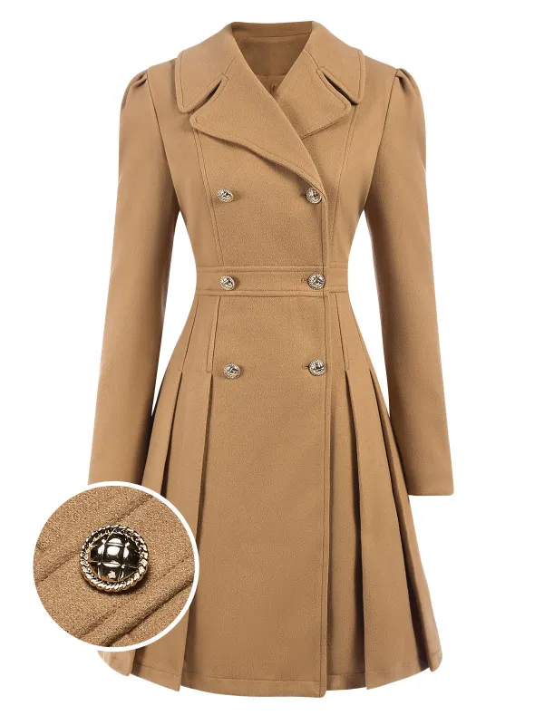 1940s Lapel Double-Breasted Pocket A-Line Coat sold by Retro Stage
