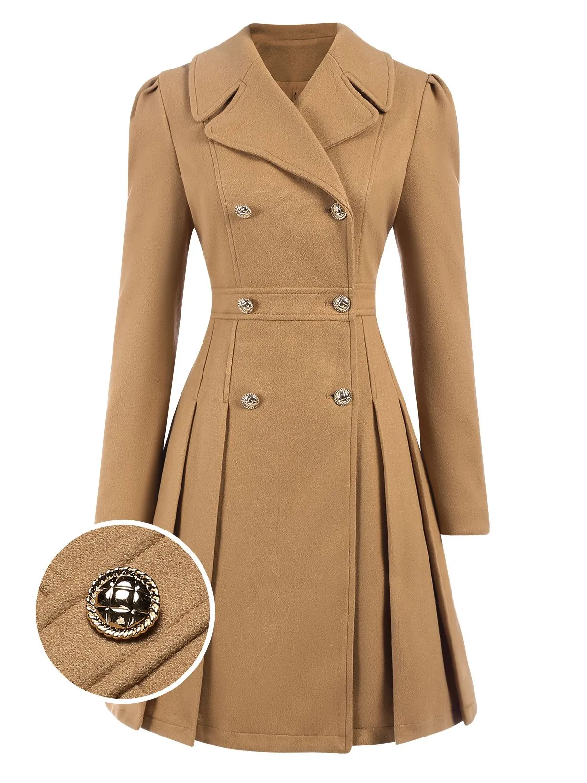 1940s Lapel Double-Breasted Pocket A-Line Coat sold by Retro Stage