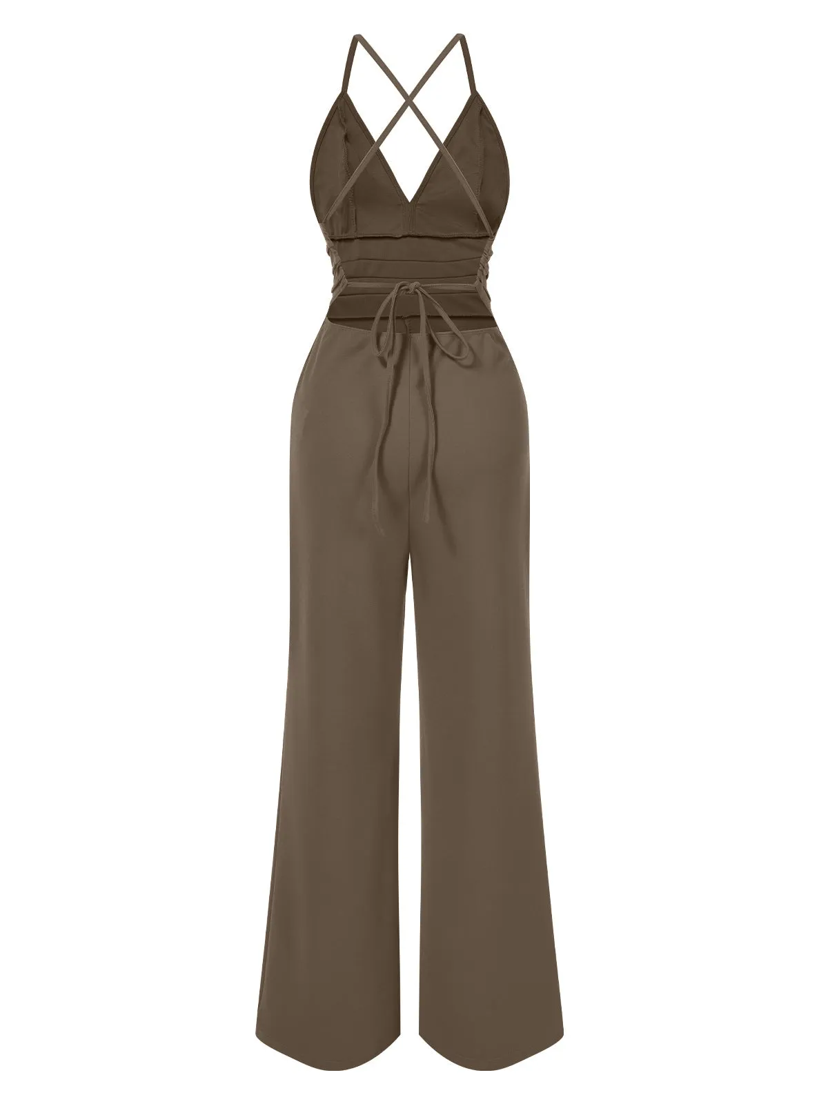 1970s Solid V-Neck Back Cross Straps Jumpsuit sold by Retro Stage product image thumbnail 5
