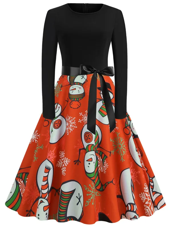 1950s Christmas Crew Neck Patchwork Swing Dress sold by Retro Stage