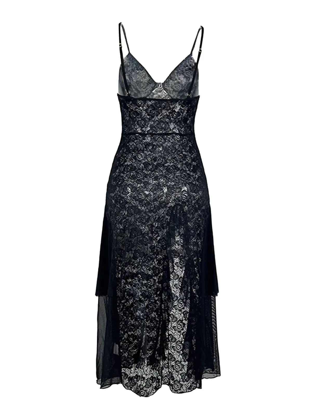 Black 1950s Sheer Floral Lace Deep-V Slit Nightgown sold by Retro Stage product image thumbnail 2