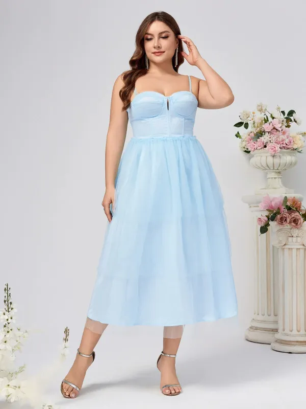 [Plus Size] Blue 1940s Layered Spaghetti Strap Wedding Guest Dress sold by Retro Stage