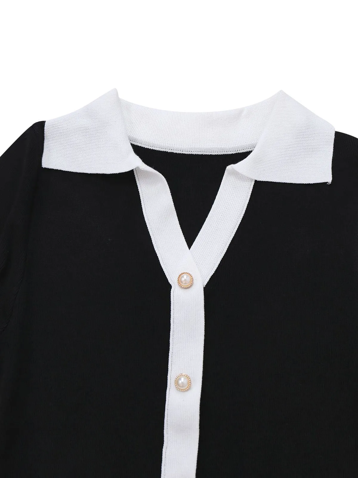 1970s Black & White Contrast Knitted Ruffle Dress sold by Retro Stage product image thumbnail 5