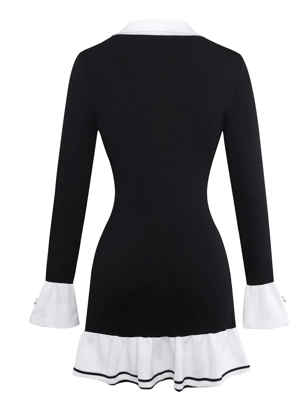 1970s Black & White Contrast Knitted Ruffle Dress sold by Retro Stage product image thumbnail 2