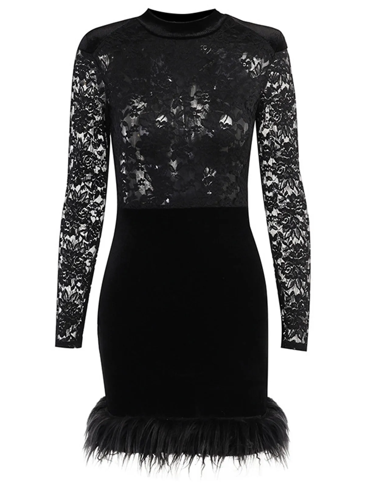 Black 1960s Lace Feather Hem Velvet Bodycon Dress sold by Retro Stage product image thumbnail 4