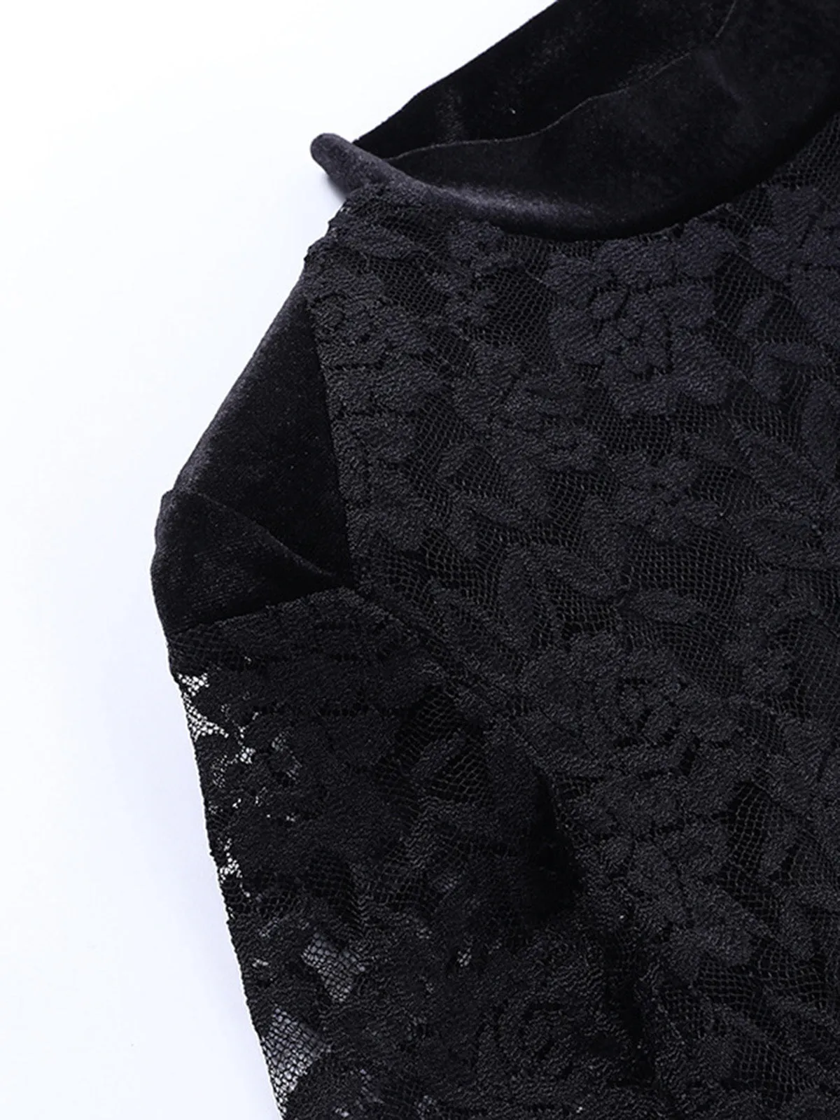 Black 1960s Lace Feather Hem Velvet Bodycon Dress sold by Retro Stage product image thumbnail 5