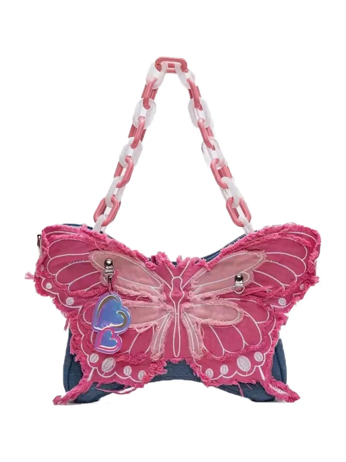 Pink Ripped Denim 3D Butterfly Novelty Bag sold by Retro Stage