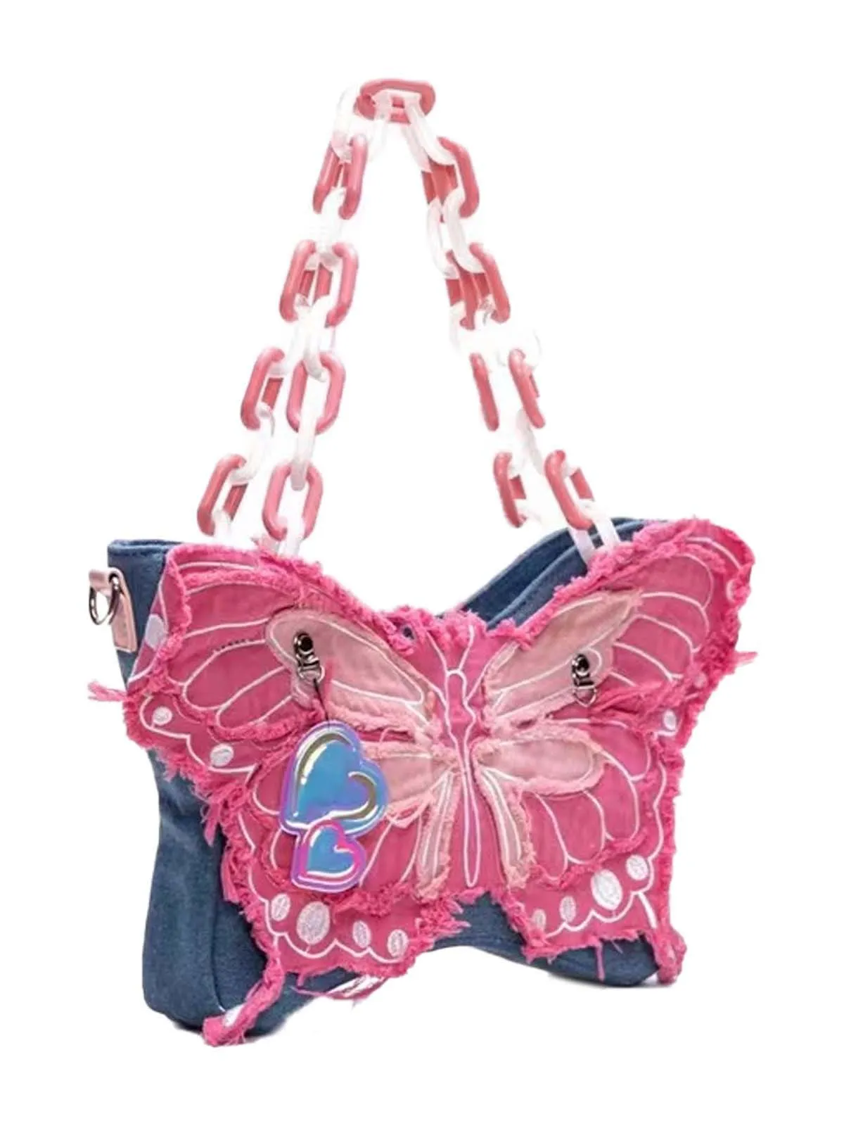 Pink Ripped Denim 3D Butterfly Novelty Bag sold by Retro Stage product image thumbnail 2