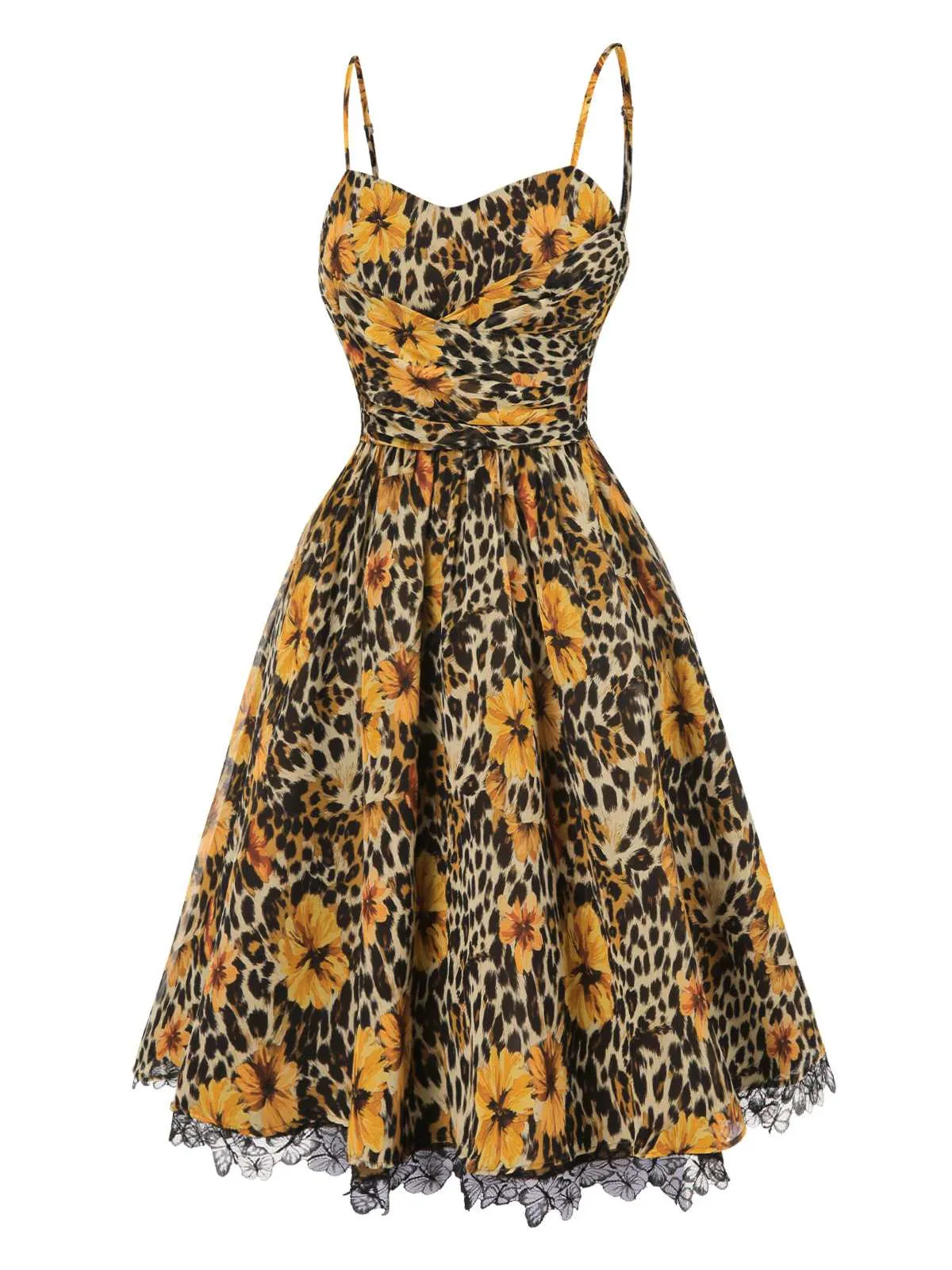 1950s Slip Leopard Sunflower Butterflies Lace Dress sold by Retro Stage product image thumbnail 4