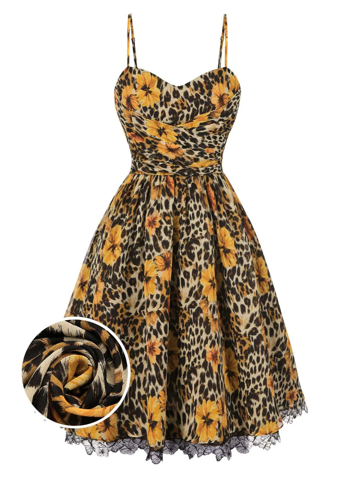 1950s Slip Leopard Sunflower Butterflies Lace Dress sold by Retro Stage product image thumbnail 2