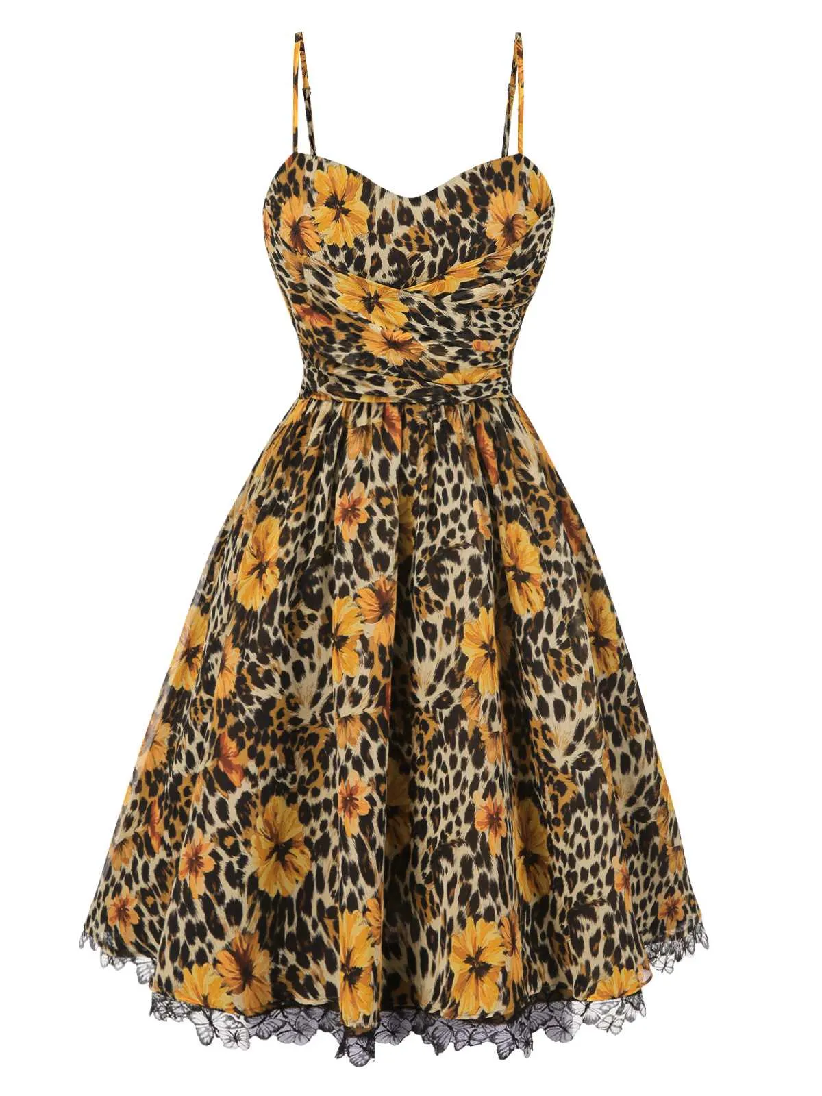 1950s Slip Leopard Sunflower Butterflies Lace Dress sold by Retro Stage product image thumbnail 3