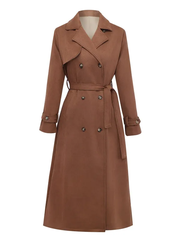 Brown 1950s Suede Lapel Double-Breasted Trench Coat sold by Retro Stage