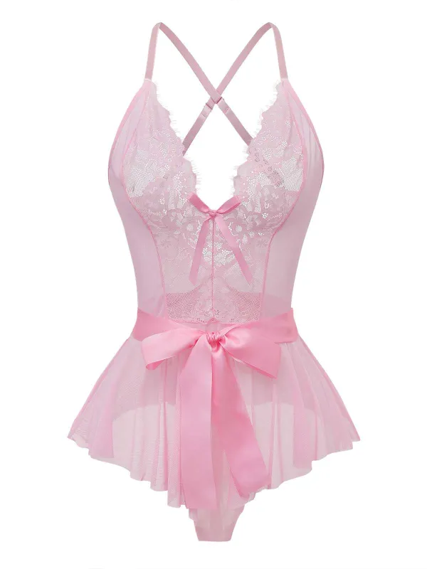 1970s Slip Floral Lace Bow Nightgown sold by Retro Stage