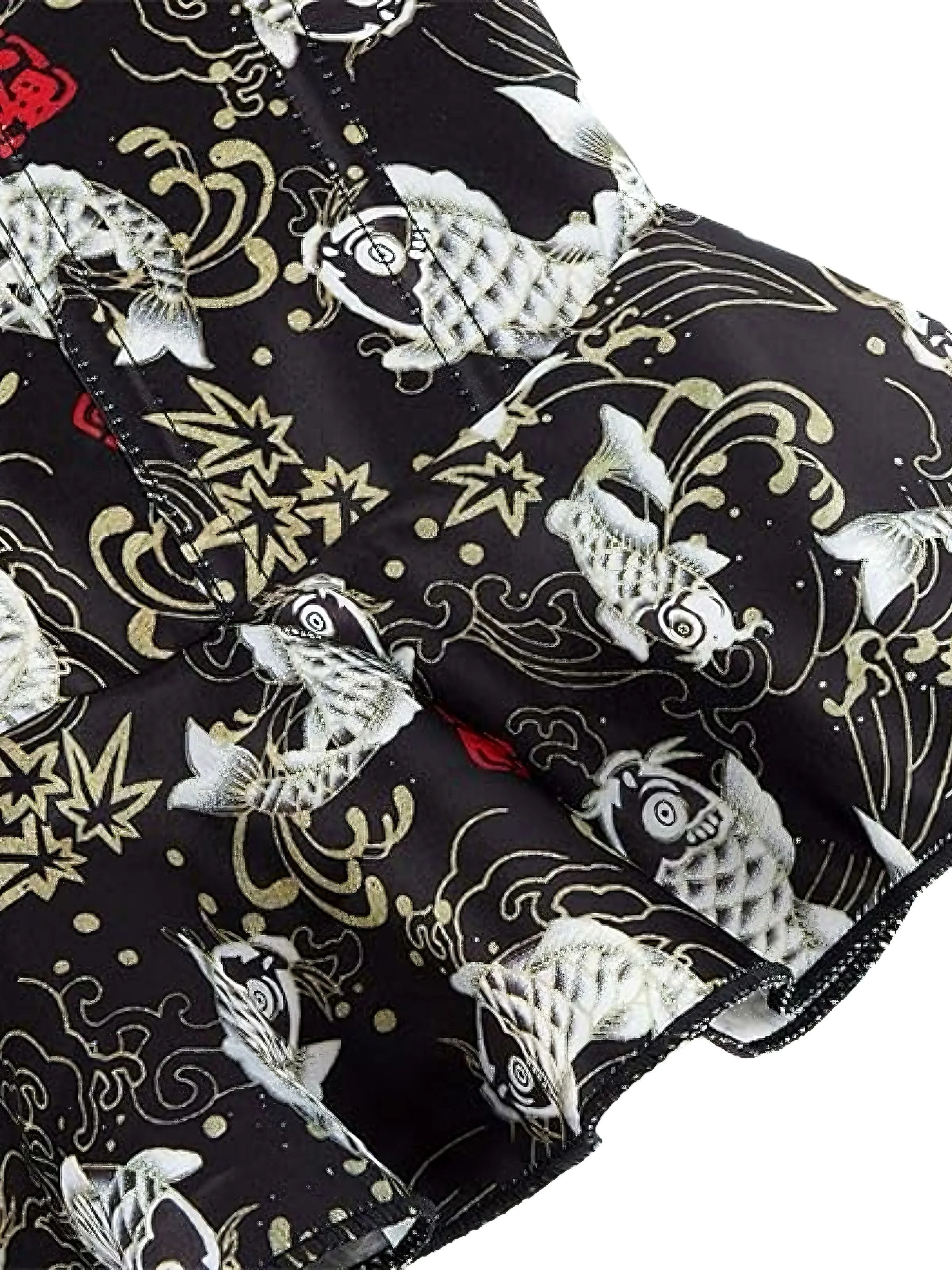 Black 1970s Strapless Koi Fish Print Ruffle Corset sold by Retro Stage product image thumbnail 4