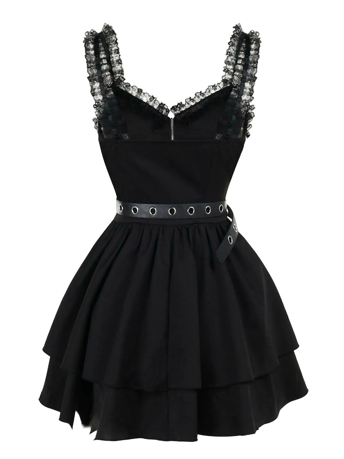 Black 1980s Punk Metal Belted Patchwork Dress sold by Retro Stage product image thumbnail 2