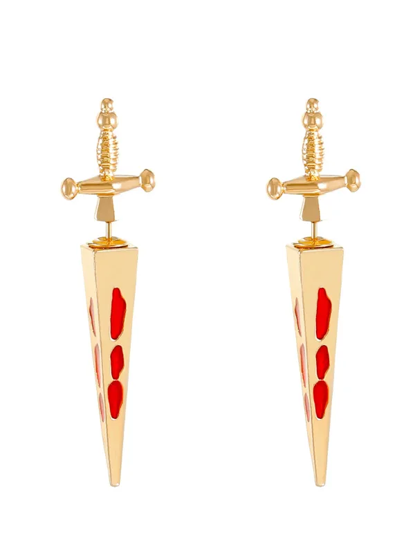 Gold Gothic Blood Sword Pendant Earrings sold by Retro Stage