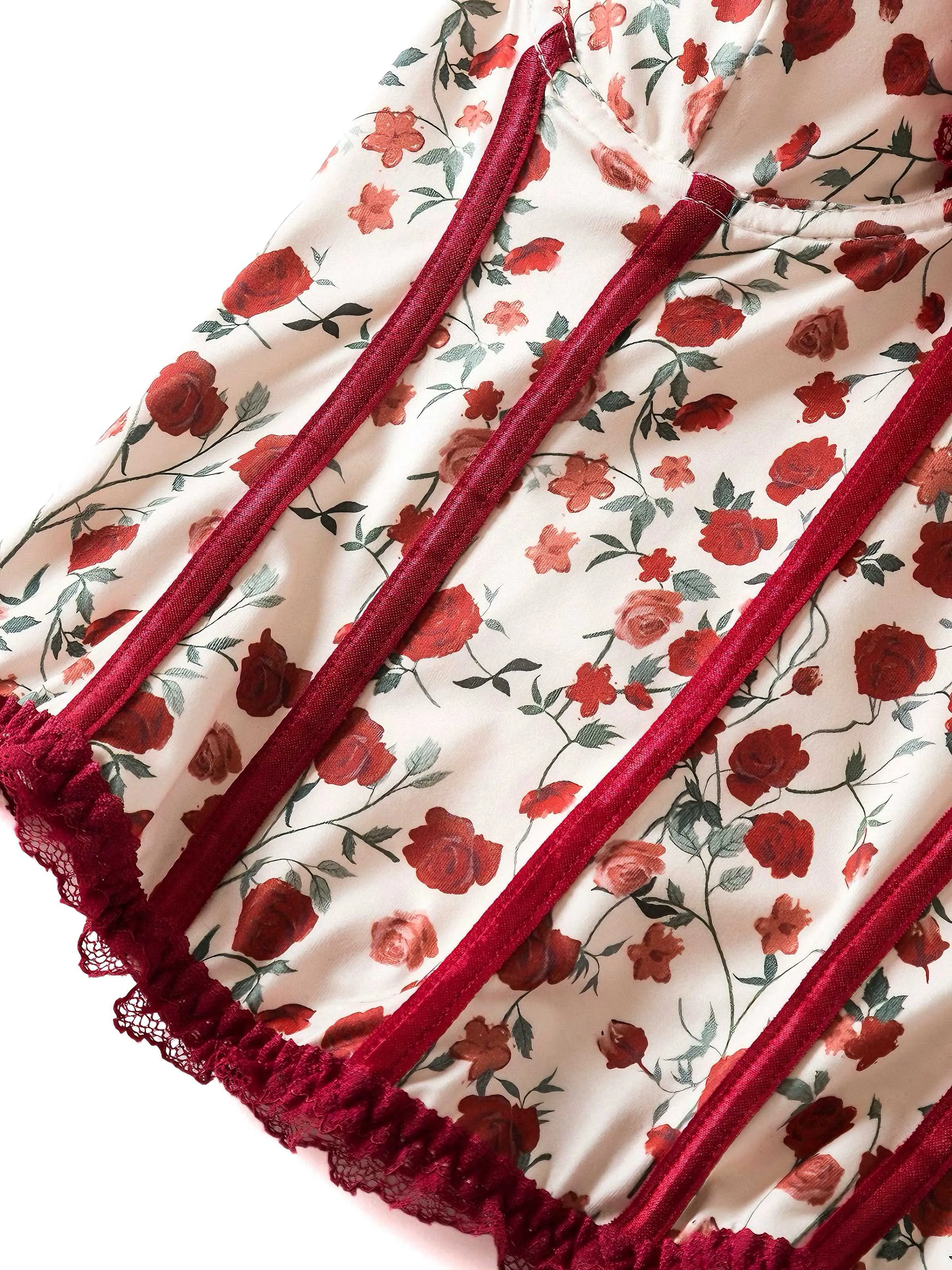 Red 1970s Strapless Court Lace Roses Corset sold by Retro Stage product image thumbnail 4