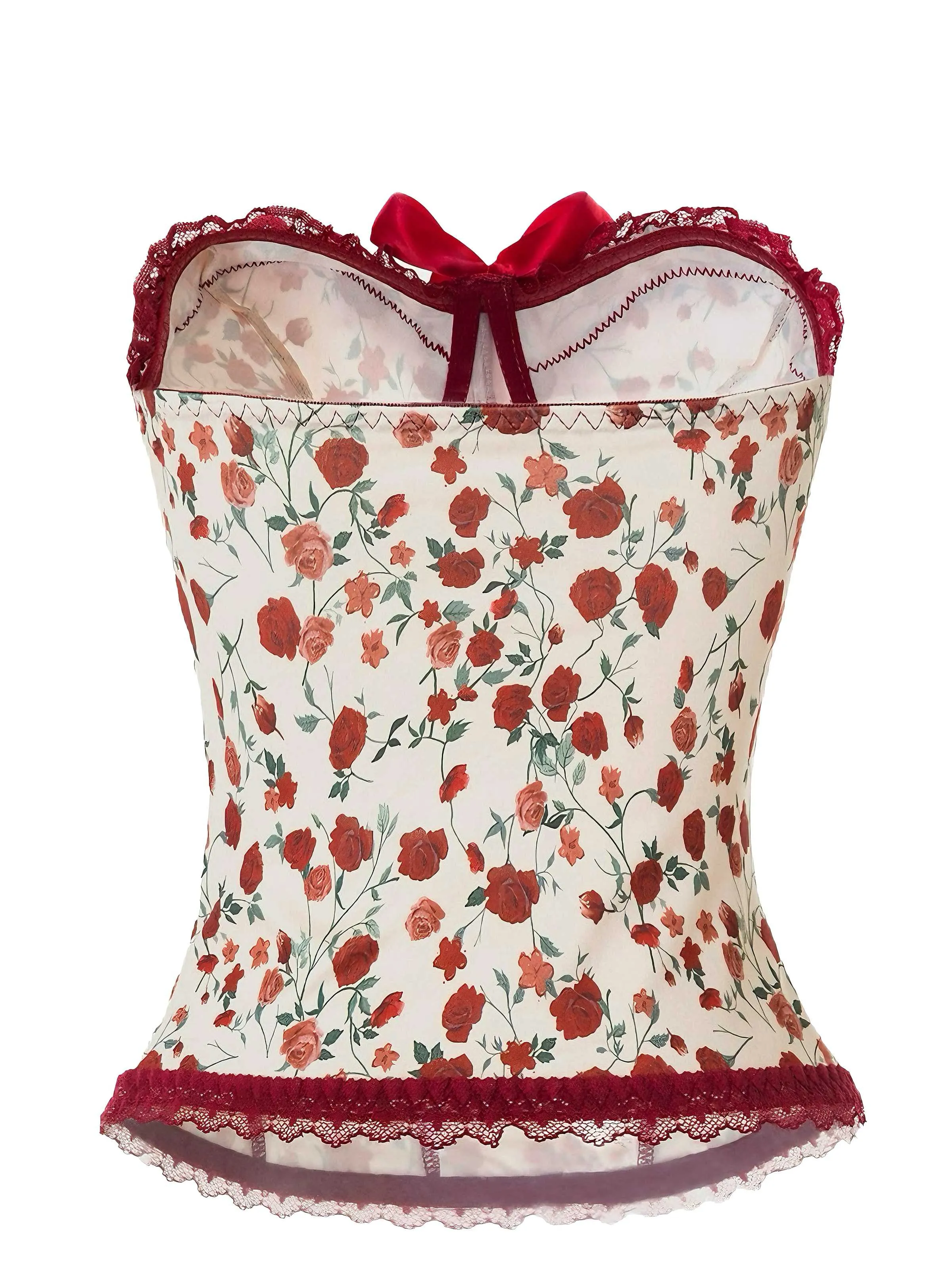 Red 1970s Strapless Court Lace Roses Corset sold by Retro Stage product image thumbnail 2
