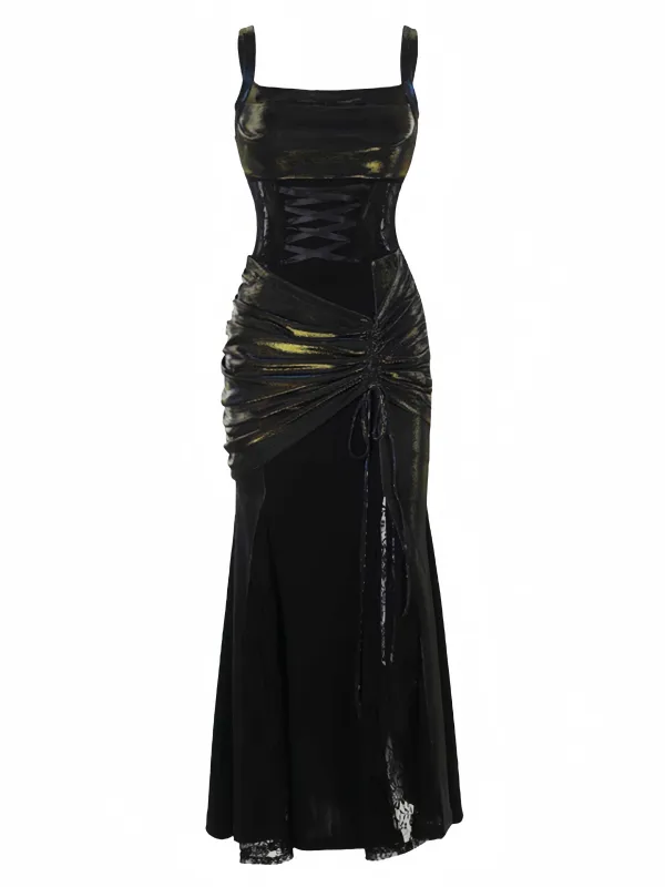 Black 1980s Gothic Slip Lace Maxi Dress sold by Retro Stage